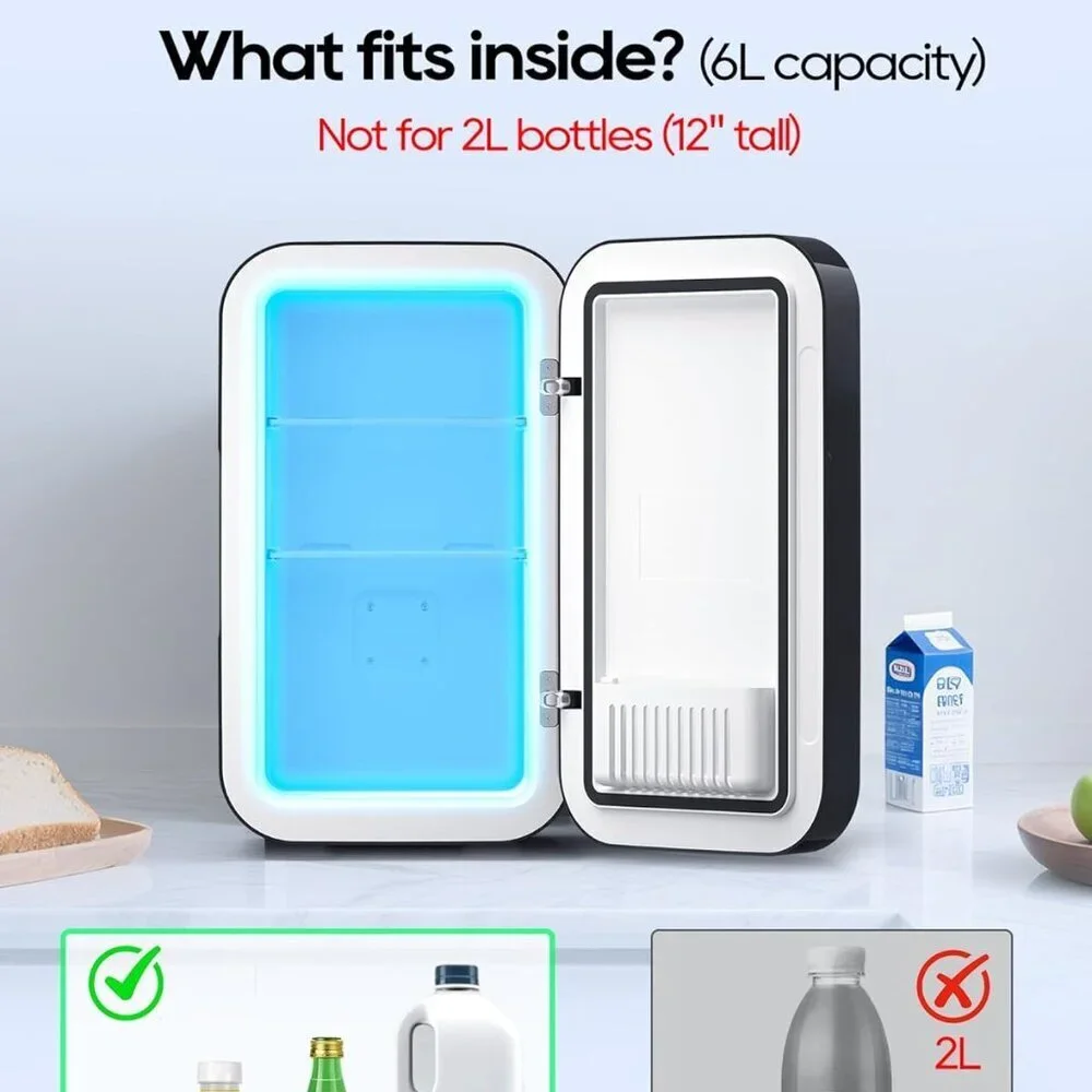 Mini Fridge, 6 Liter/8 Can Small Fridge for Bedroom, Car, Office & Dorm - NEW